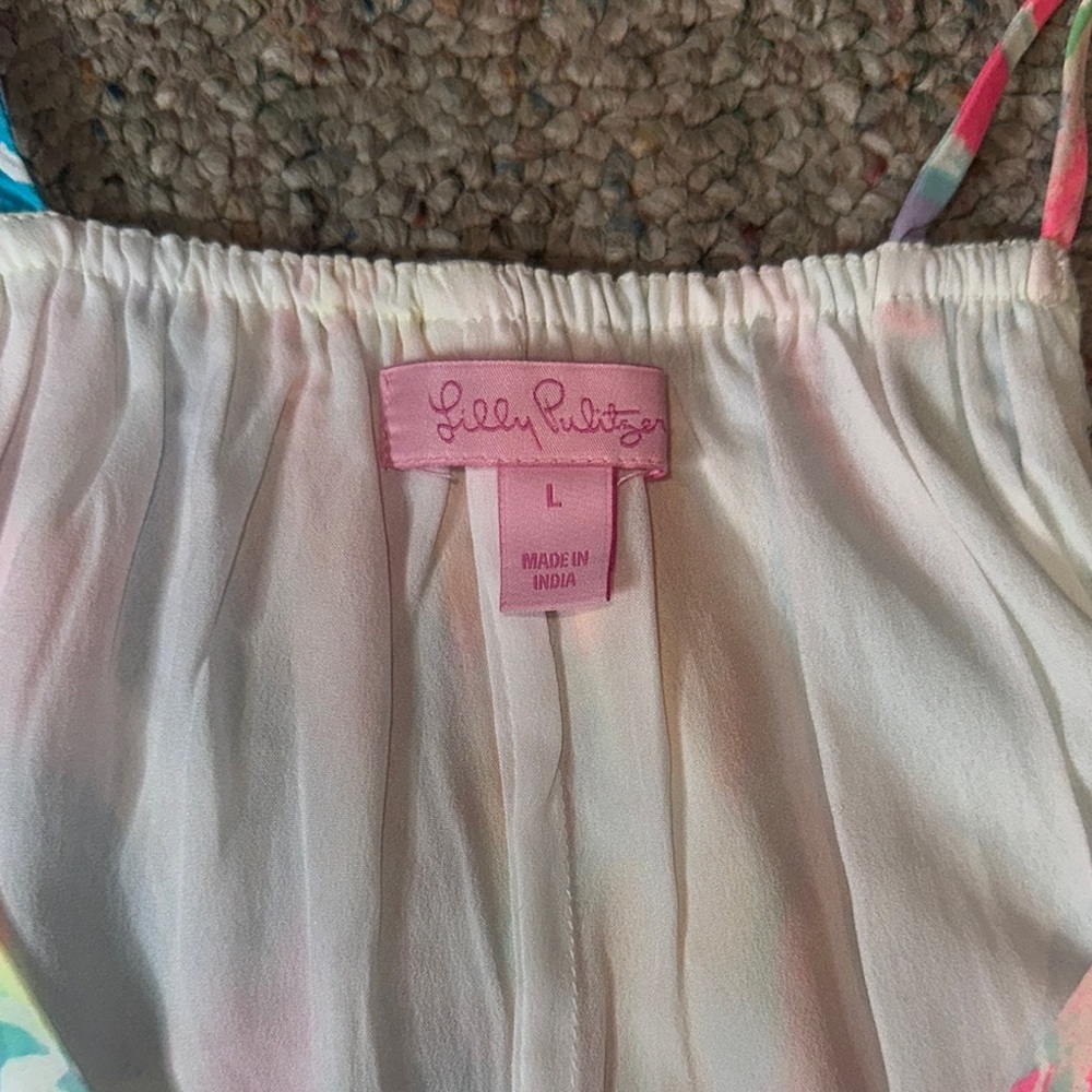 Lilly Pulitzer Pink and Yellow Ruffled Crop Blouse - Picture 2 of 4